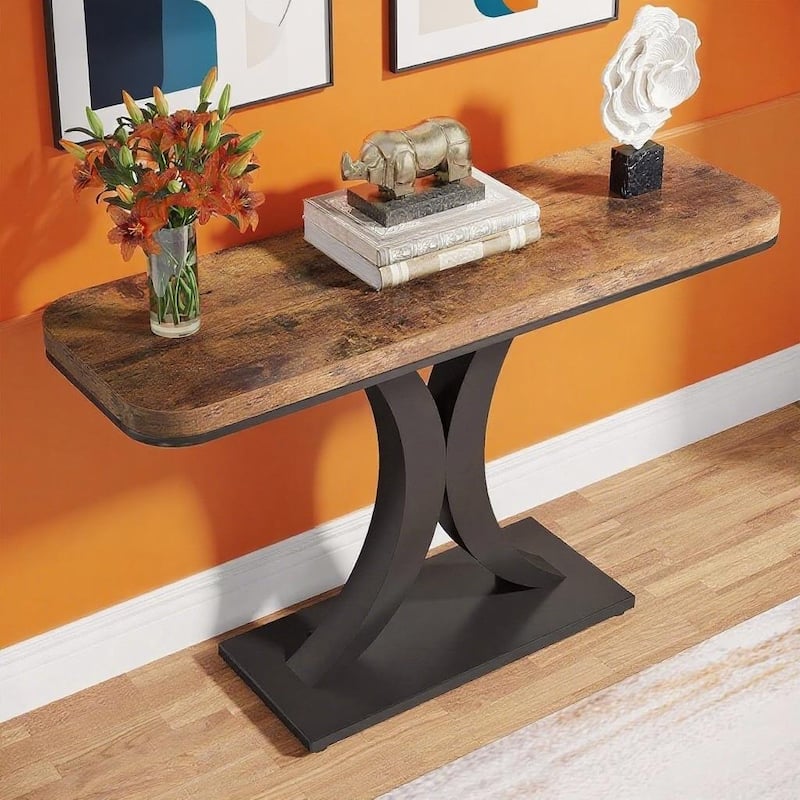 39.4" Modern Industrial Console Table Wood Grain - 39.37" x 11.81" x 32.48"