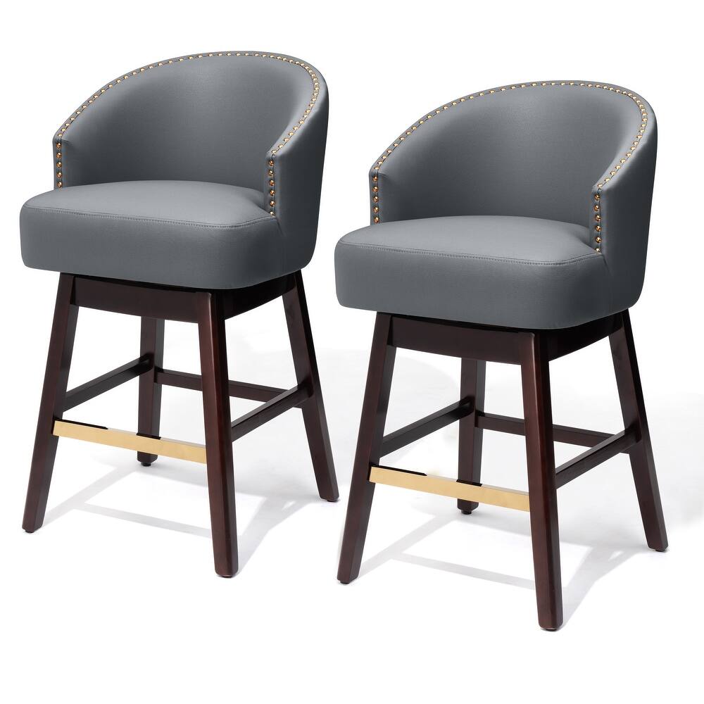 26.4"H Swivel Faux Leather Upholstered Solid Wood Counter Stools
