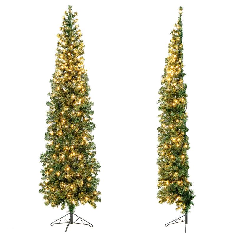 Costway 7ft Pre-lit PVC Artificial & Pine Needles Half Christmas Tree