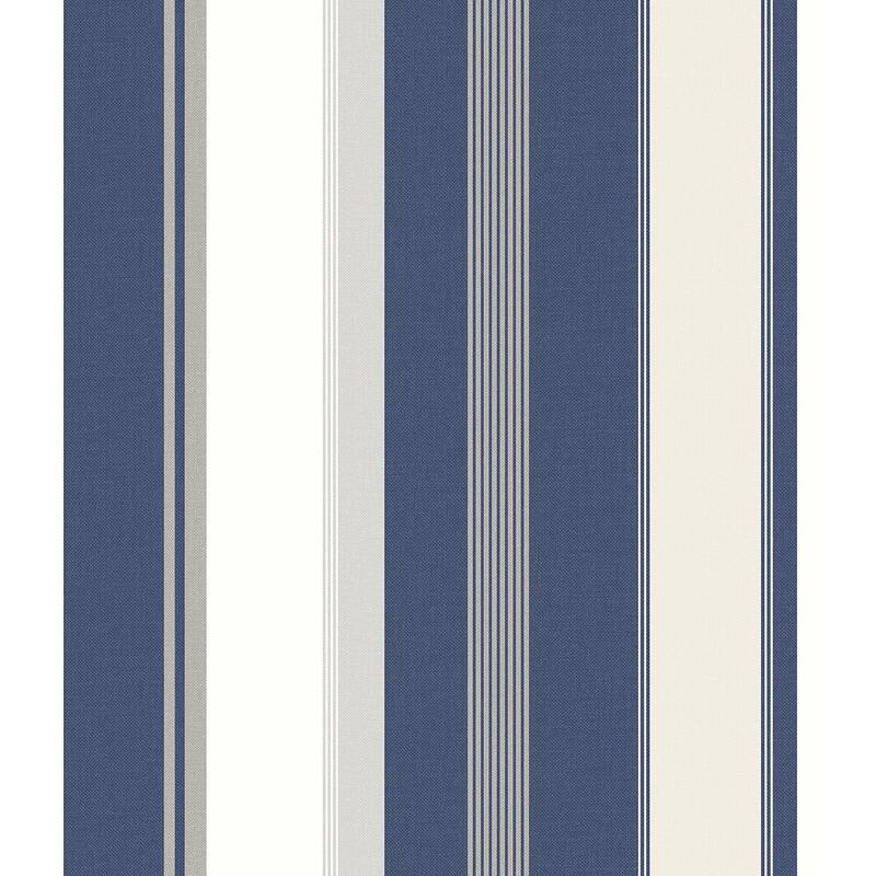 Seabrook Designs Prunella Multicolor Stripe Unpasted Wallpaper - 20.5 in. W x 33 ft. L - Navy & Light Grey