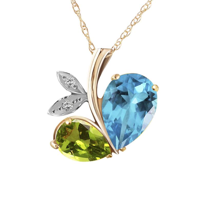 5.26 Carat 14K Solid Gold Heart Necklace w/ Topaz, Peridot & Diamonds - 22 Inch - Yellow