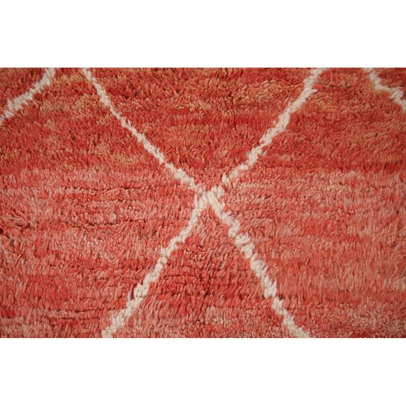 Orange Plush Trellis Moroccan Accent Rug Hand-Knotted Wool Carpet - 3'1" x 5'7"