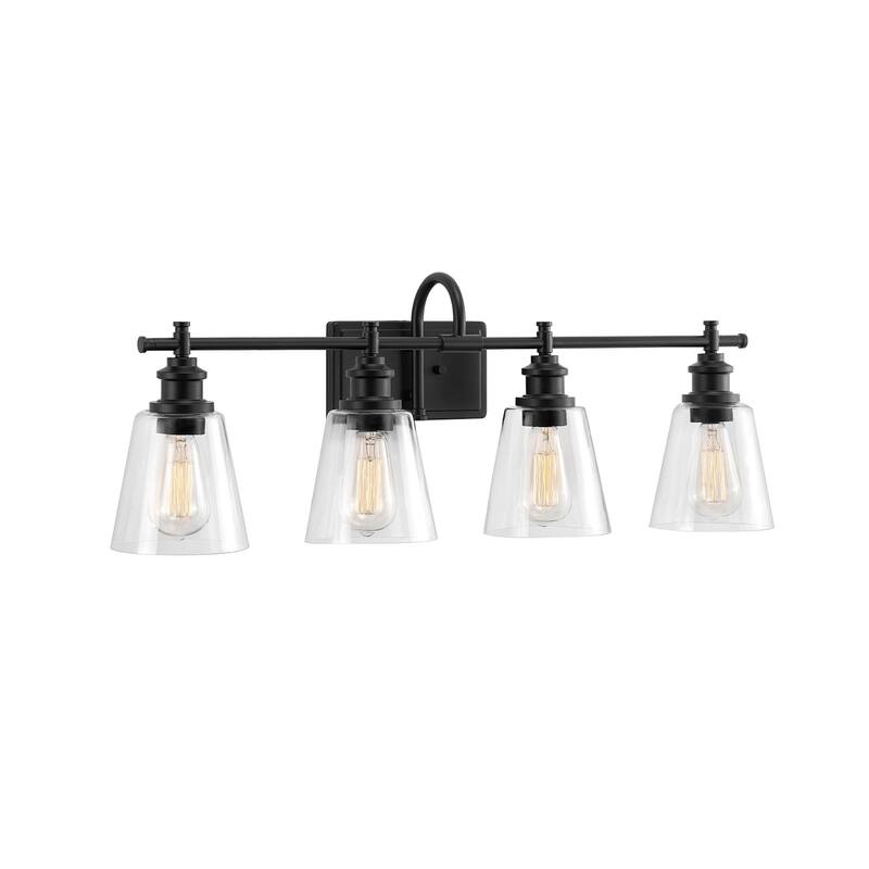 KAWOTI 4-Light Bathroom Vanity Light with Glass Shade - Black