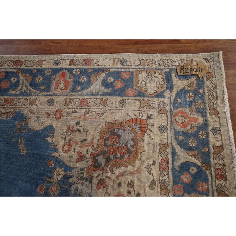 Tabriz Vintage Persian Rug Hand-Knotted Blue Wool Carpet - 8'4" x 11'3"