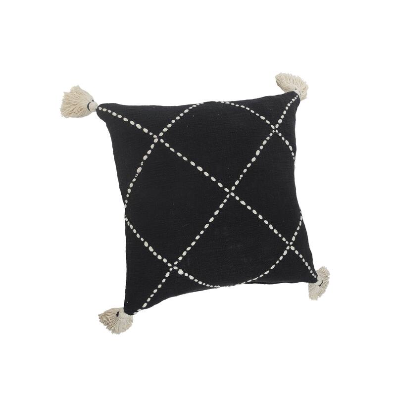 Sevita Black and White Geometric Tasseled Throw Pillow