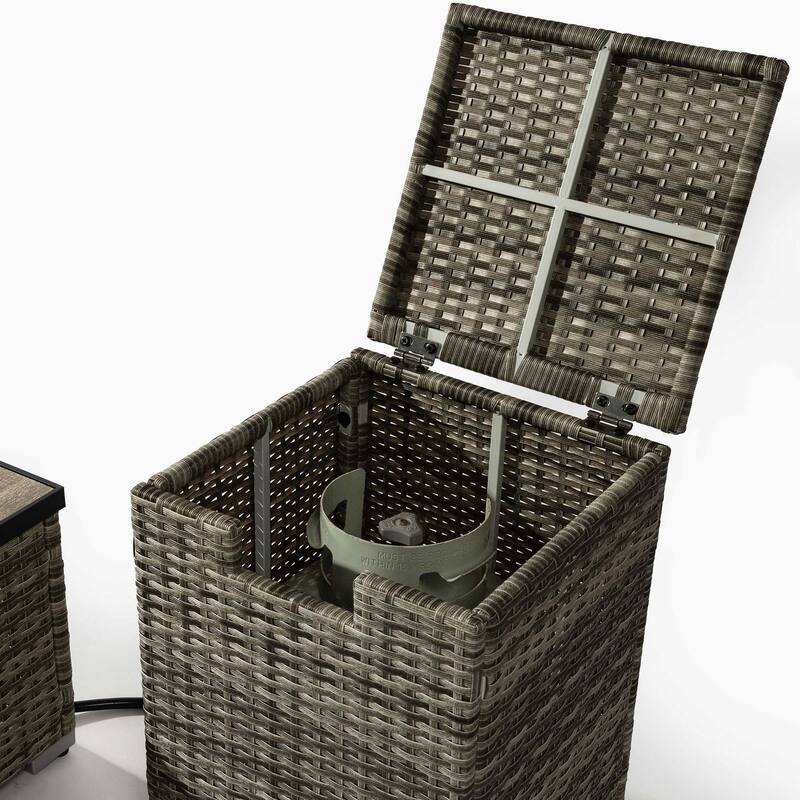 Outdoor Propane Fire Pit Table Set 40000 BTU Rattan Patio Heater with Lid and Tank Holder Ceramic Tile Top for Deck Backyard