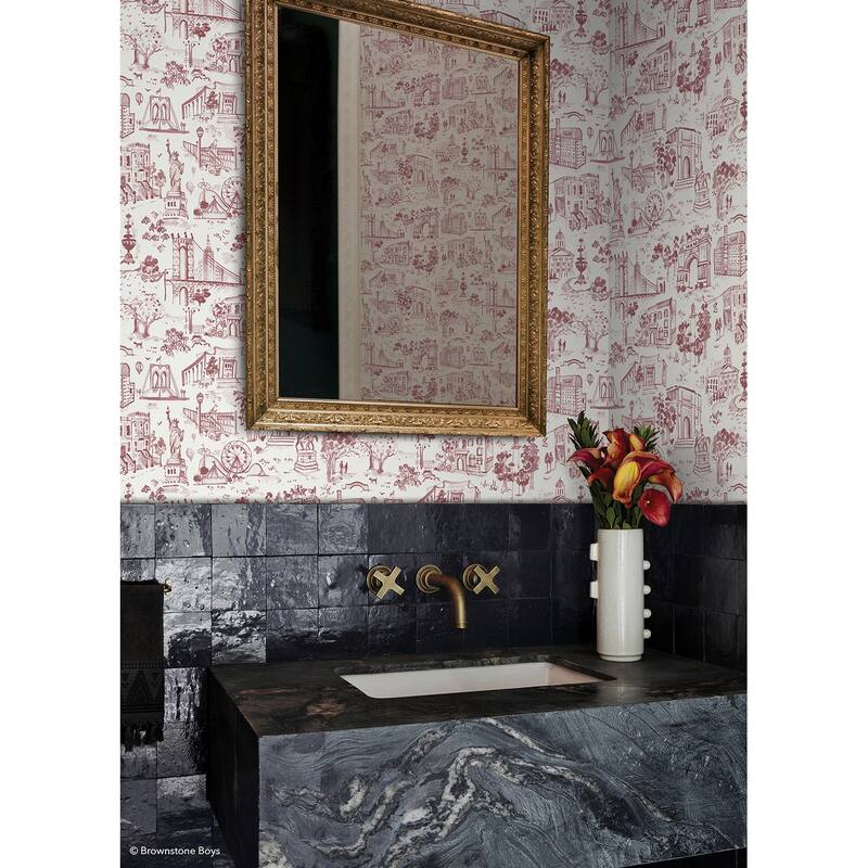 NuWallpaper Brownstone Boys Toile de New York Brick Peel and Stick Wallpaper - N/A