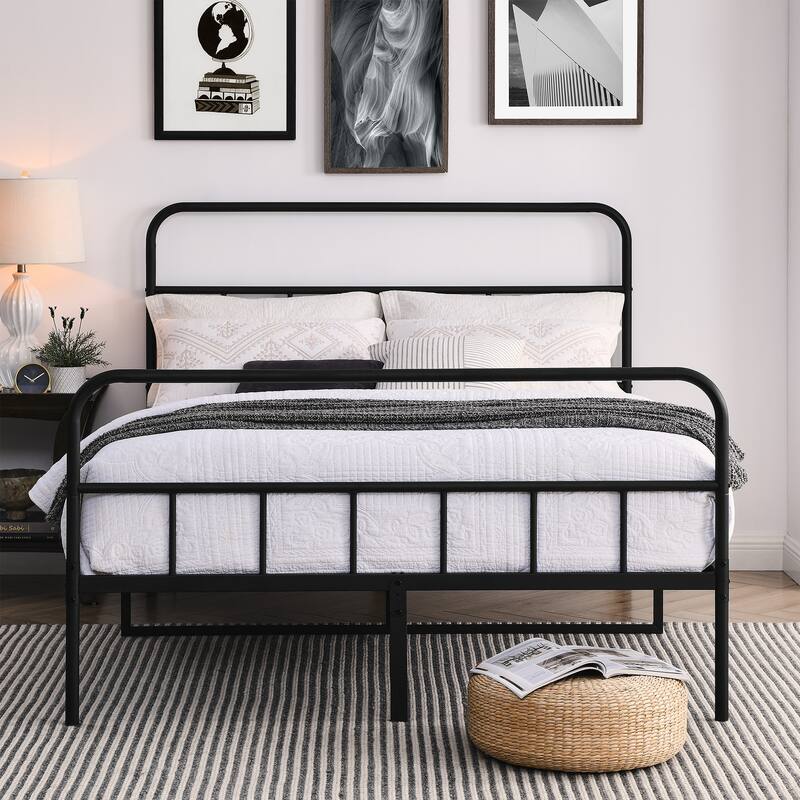 Vintage Full Metal Iron Platform Bed Frame with Center Support Frame