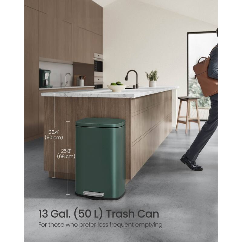 Stainless Steel Step Open Trash Can with Hinged Lid - Retro Green-13 Gallon