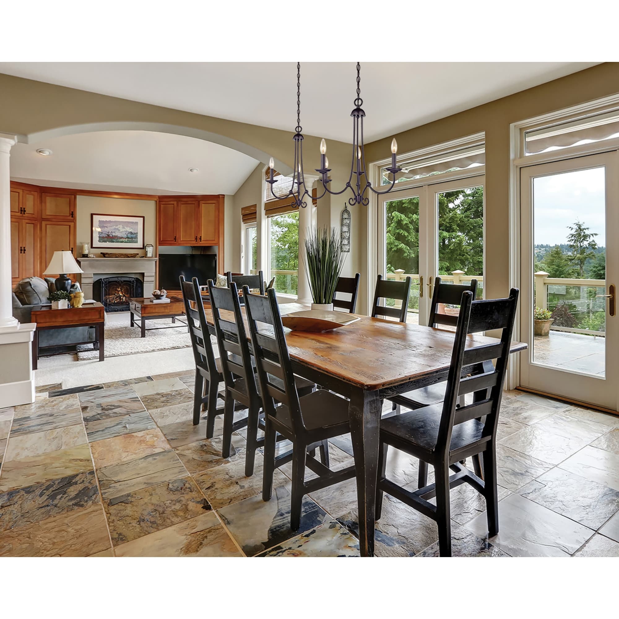 3-Light Slim Rounded Arm Ceiling Chandelier - 22" - Bronze