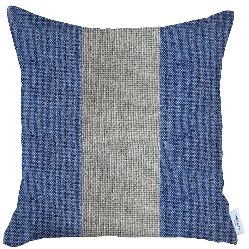 HomeRoots 18" X 18" Grey And Blue Geometric Zippered Handmade Polyester Throw Pillow Cover