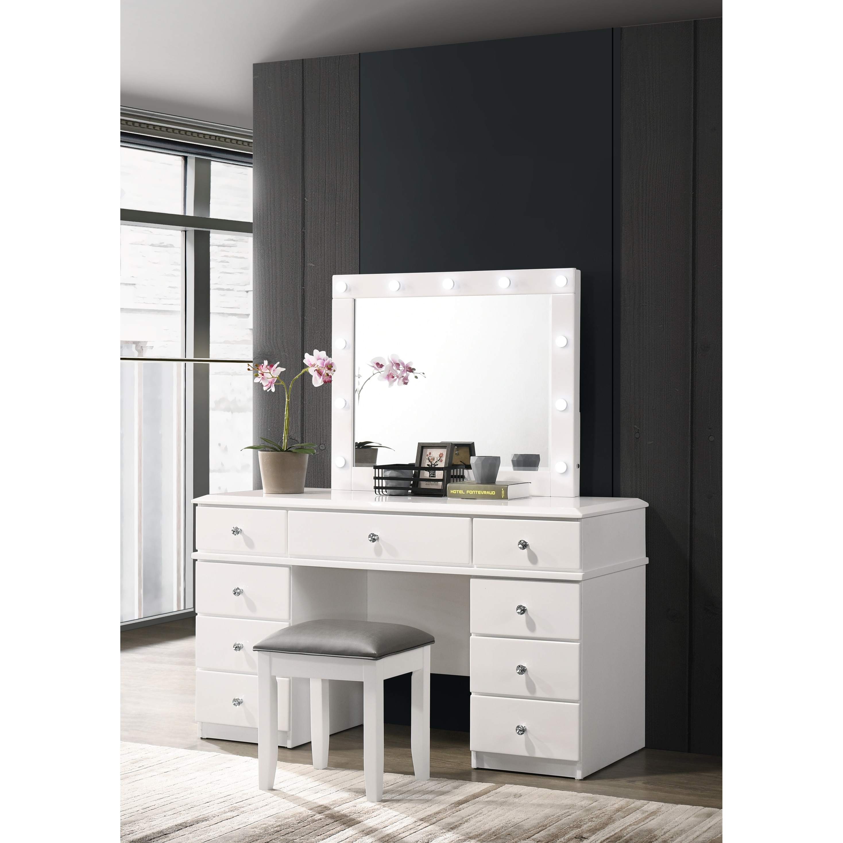 Best Quality Furniture Modern 3-piece Vanity Set Glossy White - Main Image