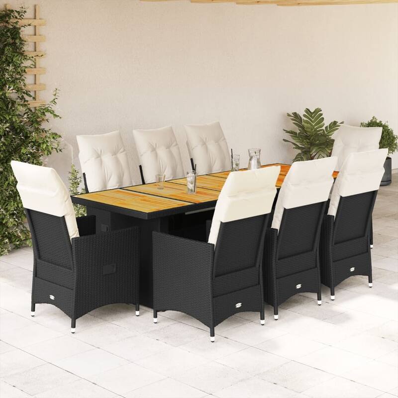 vidaXL Bistro Set Black, Cream Poly Rattan Bistro Set - 35.4 x 94.5 x 29.5 - Black-Without footrest/ Wood