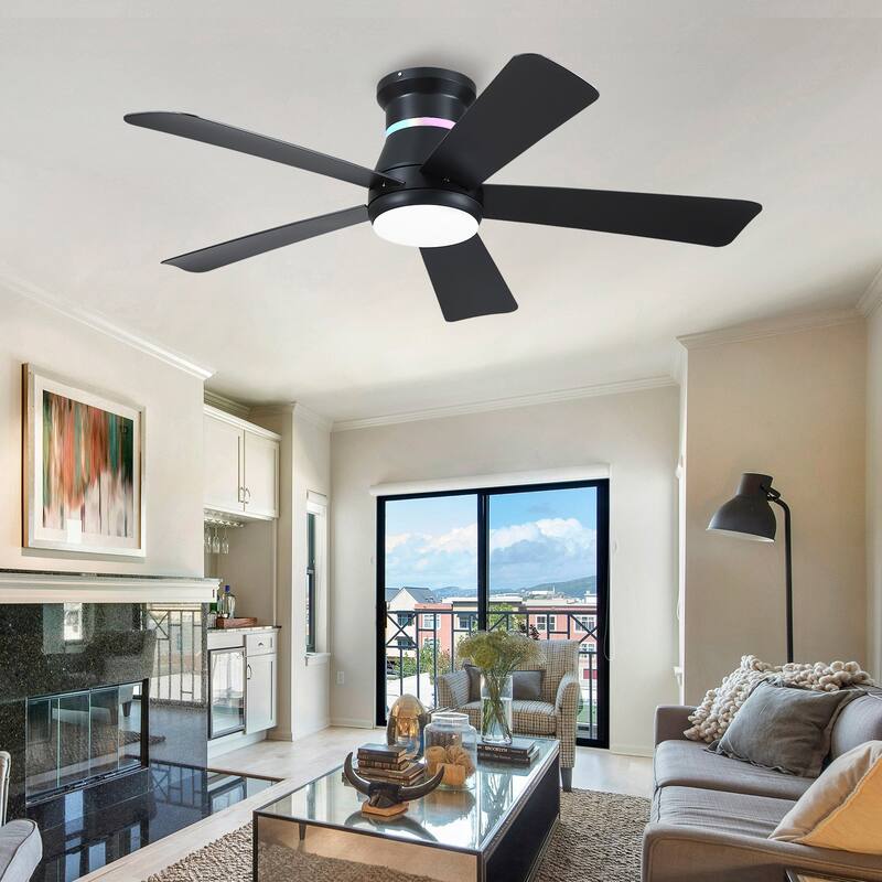 Kviflon 46 Inches RGB Flush Mount Ceiling Fan with Light and Remote,DC Motor,for Living Room Bedroom