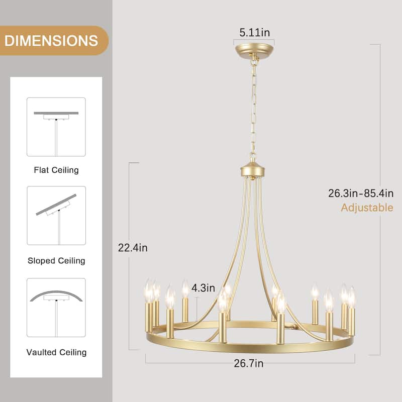 12-light Rustic Farmhouse Wagon Wheel Chandelier Candle Dining Room Lighting - N/A