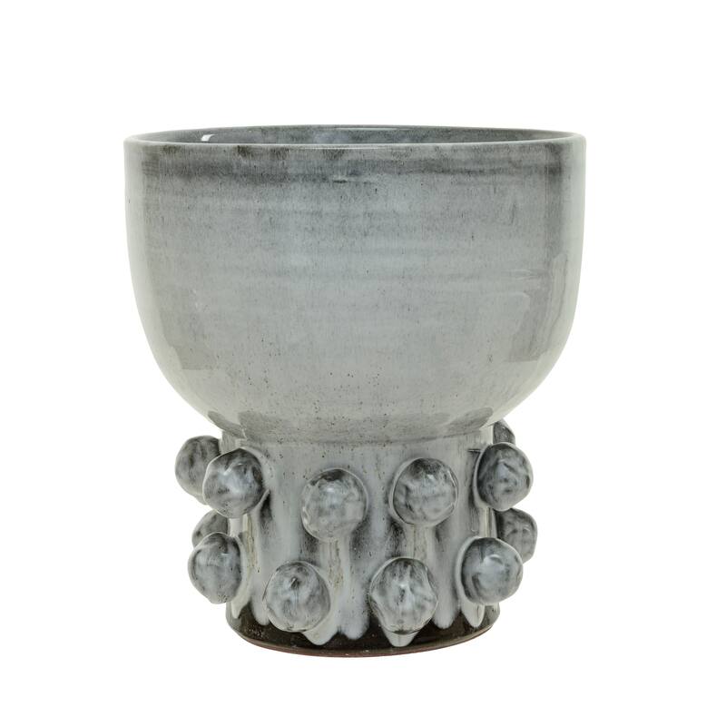 Terra-cotta Footed Vase with Raised Dots and Reactive Glaze - White - 11.0"L x 11.0"W x 12.3"H