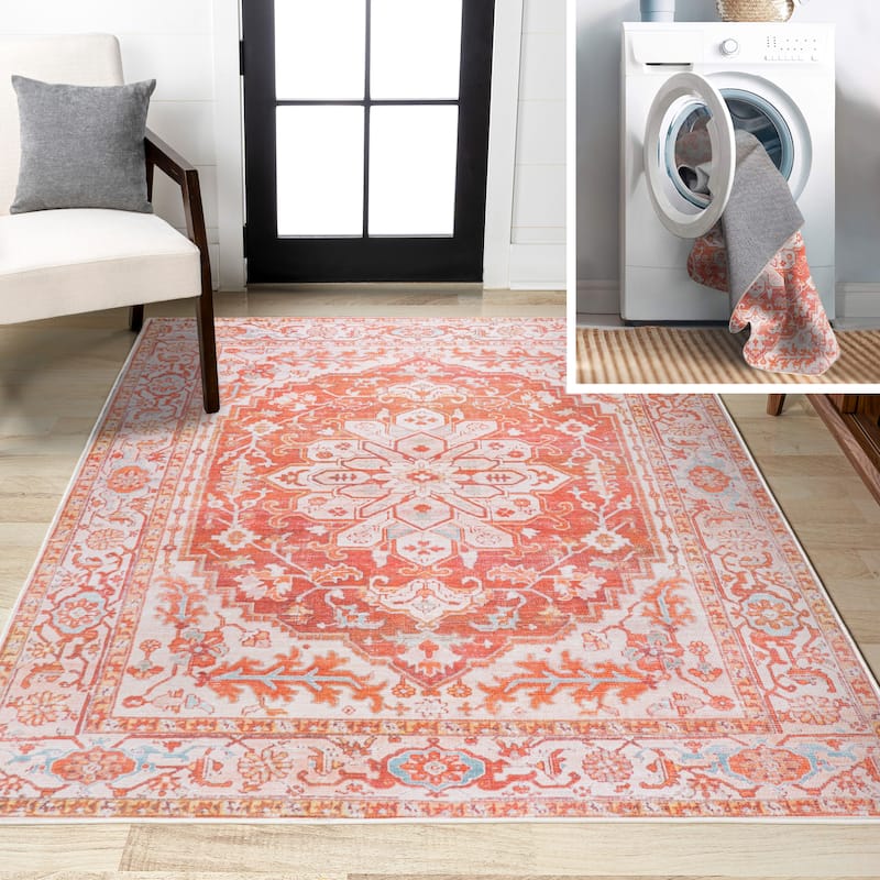 JONATHAN Y Maris Ornate Medallion Machine Washable Area Rug - 8 X 10 - Orange/Cream