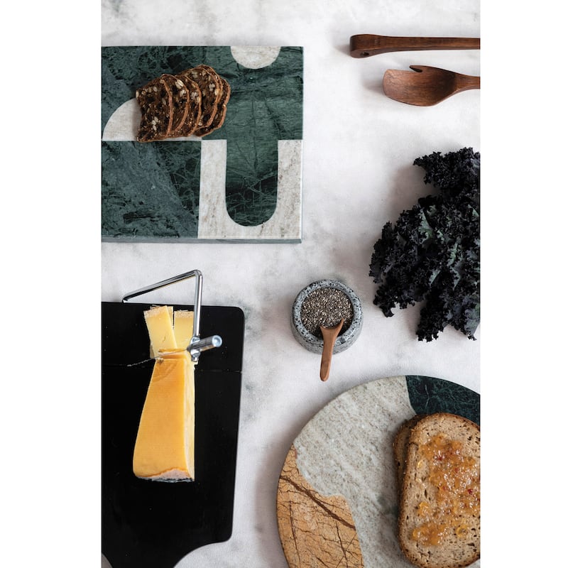 Marble Cheese Slicer and Cutting Board with Abstract Design - 11.8"L x 7.8"W x 0.6"H