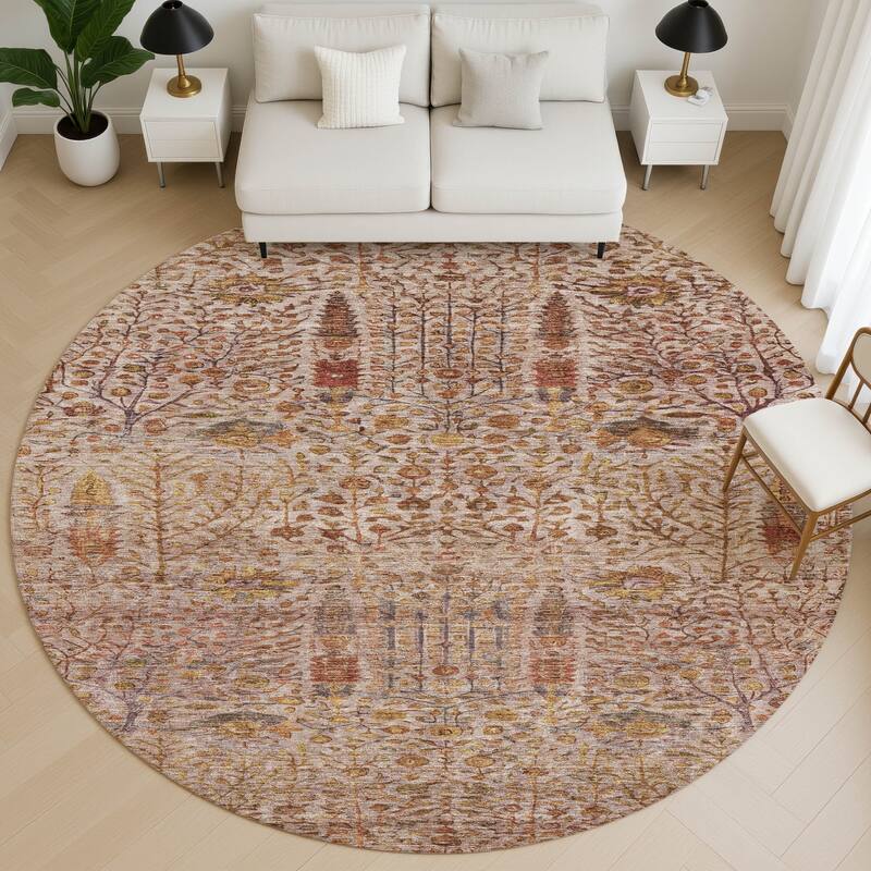 Premium Washable Super Soft Global Ravey Mayfield Rug - Terracotta - 8' x 8'