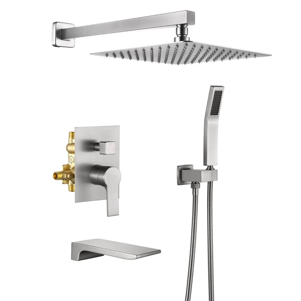Wall Mount Tub Shower Faucet Set With Hand Shower Complete Shower System With Tub Spout With Pressure Balance Valve