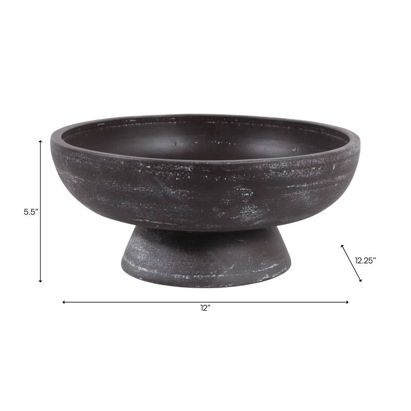 Pottery Terracotta Bowl with Pedestal Base Contemporary Casual Style