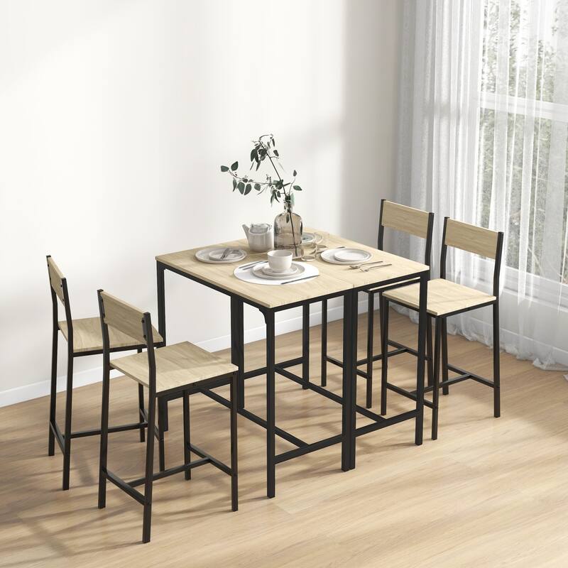 Bar Table Set Multifunctional Dining Chair Set Dining Chair Set Rectangular Table Set with 2 Chair and Steel Leg