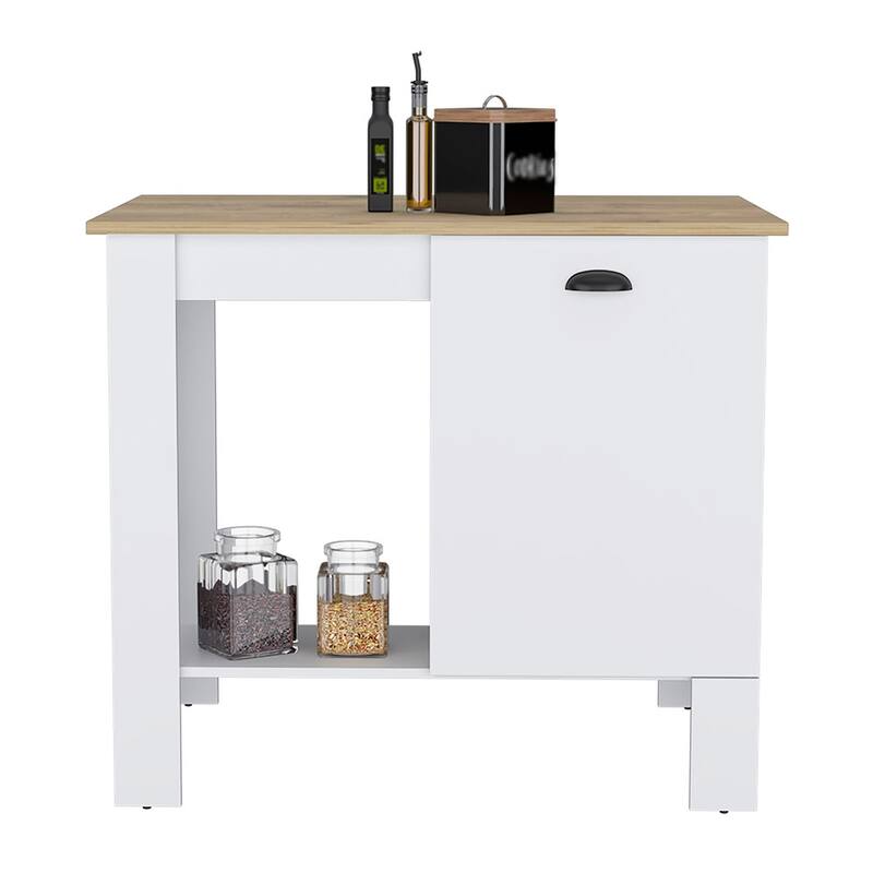 White/Macadamia Kitchen Island, 35" H, with Storage Cabinet and 3 Shelves for Kitchen Storage