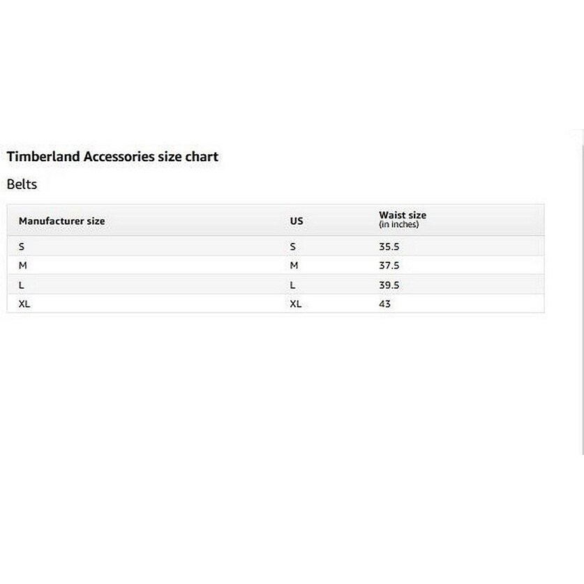 timberland belt size chart