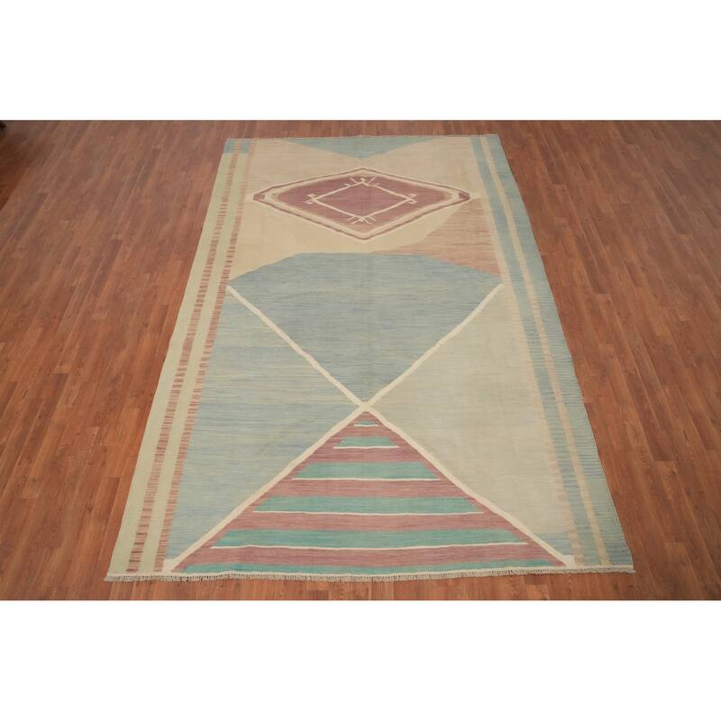 Hand Woven Oriental 100% Wool Carpet Southwestern Modern Multi-Colored Kilim Area Rug - 9' 11'' X 6' 8''