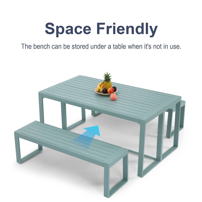 Aoodor 3-Piece Outdoor Patio Dining Set, Aluminum Furniture Set with 1 Rectangular Picnic Table and 2 Benches - N/A