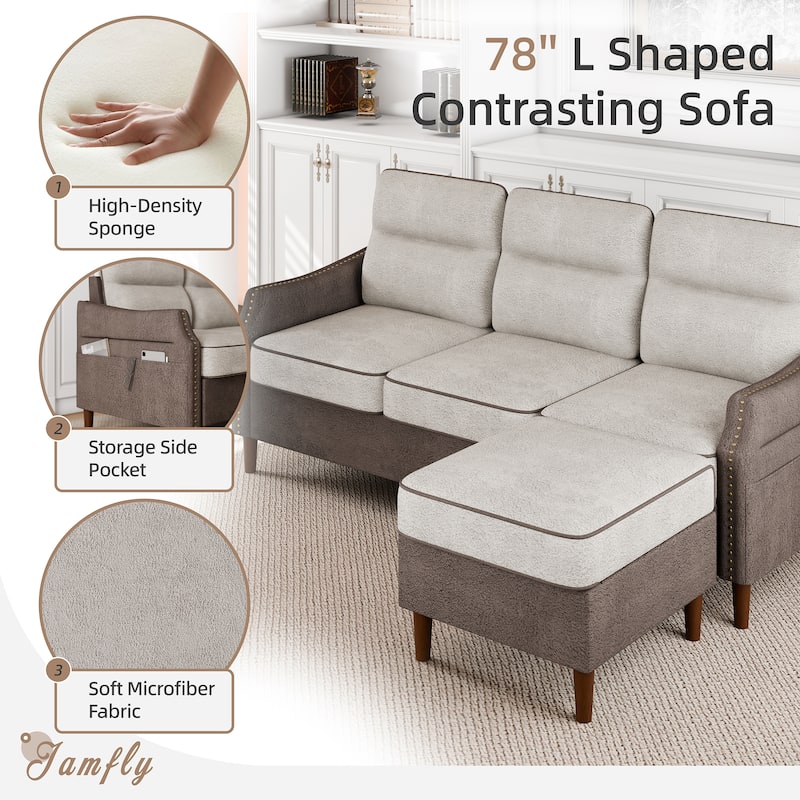 Futzca 78” L Shaped Sofa Couch with Ottoman and Side Storage Bag