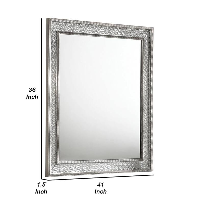 Cyl 36 x 41 Dresser Mirror with Scale Molding Trim, Metallic Gray Wood - Metallic Gray, Silver