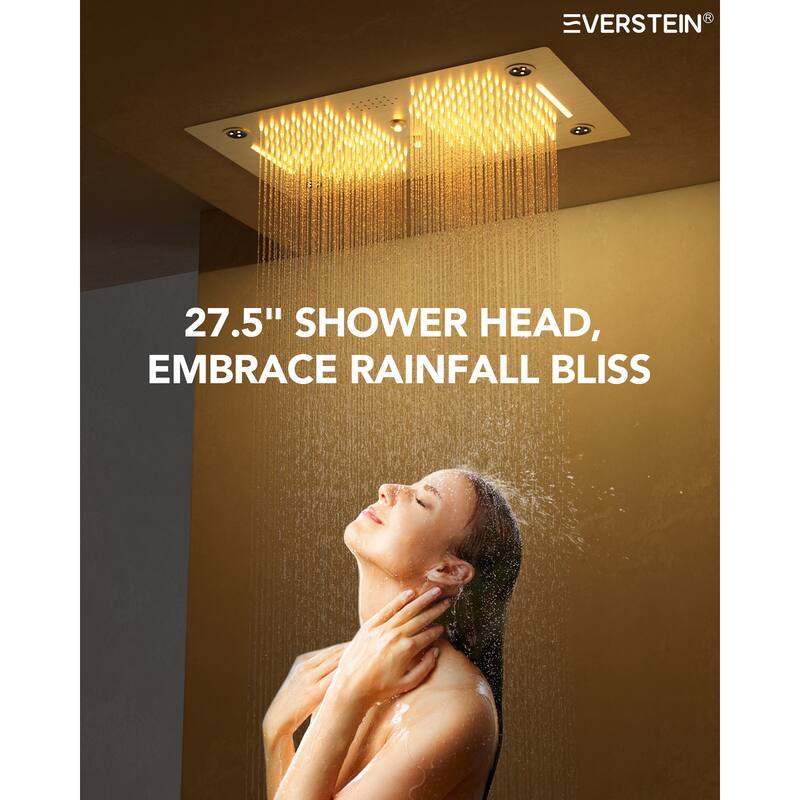 Shower Faucet System 28"*16" Ceiling Mount Shower Head with 4 Spray Mode Body Jets Handheld Spray LUXURY LED