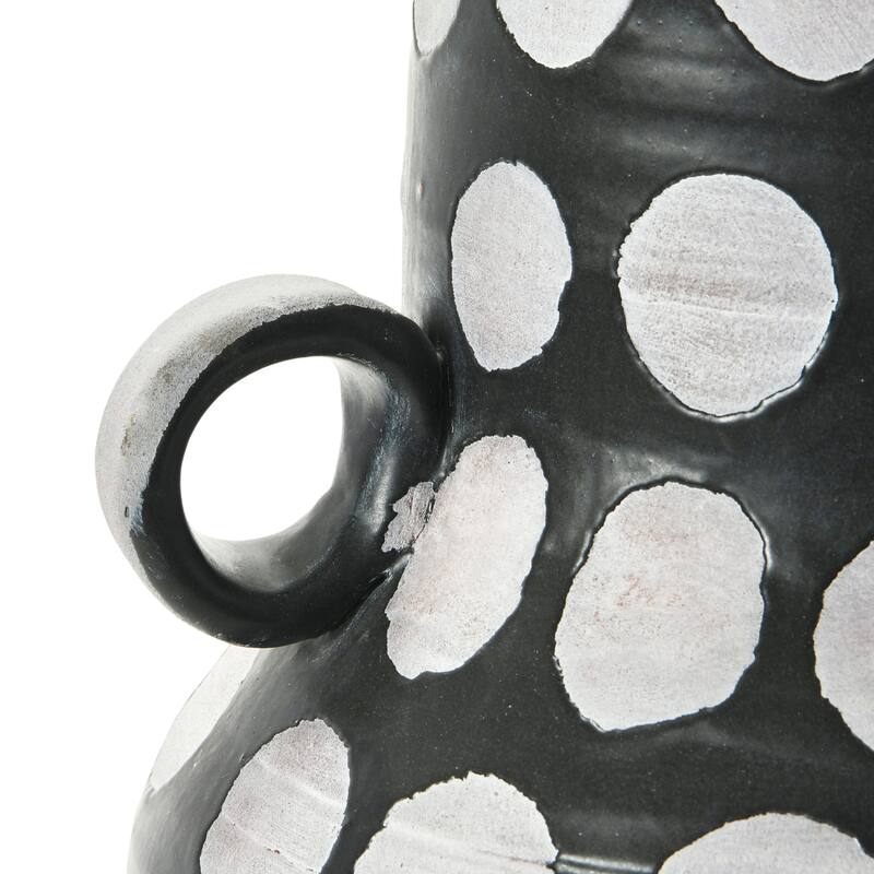Hand-Painted Terra-cotta Vase with Polka Dots, Black & White, Truck Ship