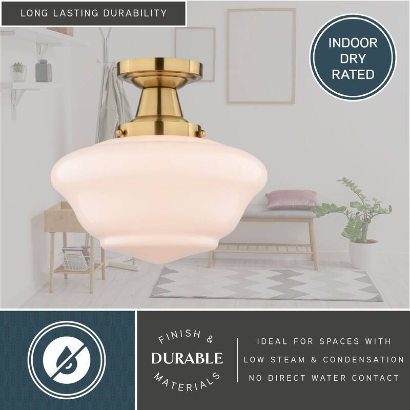 VAXCEL Eastgate 1-Light Schoolhouse Semi Flush Mount Ceiling Lighting Fixture, White Frosted Opal Glass Shade