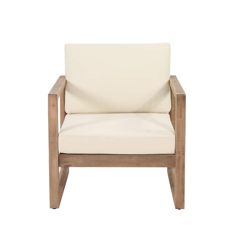 Stefan Acacia Wood Outdoor Club Chair with Cushions by Christopher Knight Home