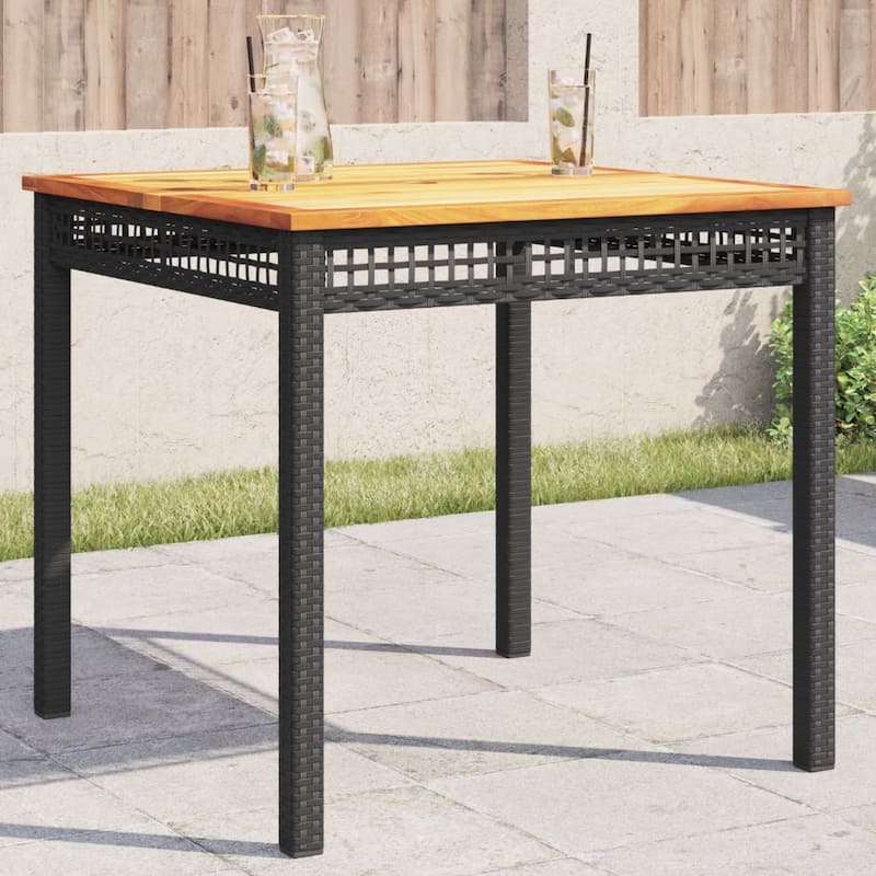 vidaXL Patio Table Furniture Outdoor Garden Backyard Poly Rattan Acacia Wood - Black and brown 31.5"