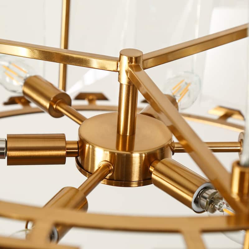 Modern Gold 6-Light Crystal Drum Chandelier for Dining Living Room