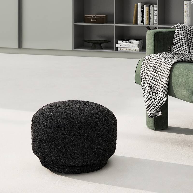 Fuji 15" Faux Sherpa Mushroom Footstool Ottoman - Ebony Black Boucle