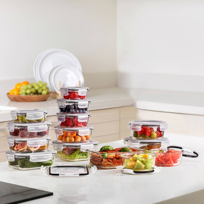 Sorbus 28-Piece Glass Food Storage Containers with Lids - Airtight, Microwave, Fridge, Dishwasher Meal Prep Containers