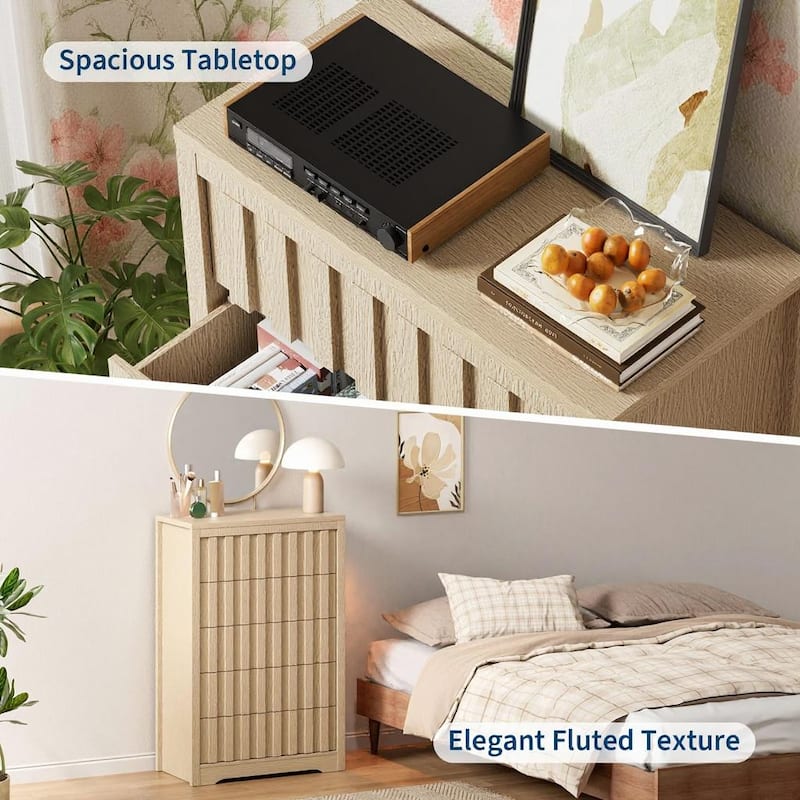5 Drawers Fluted Dresser, with Handleless