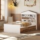 preview thumbnail 10 of 17, House-Shaped Storage Headboard Bed Frame, Wood Platform Bed with 2 Pull-out Storage Drawers, Kids Panel Bed Brown+White - Twin