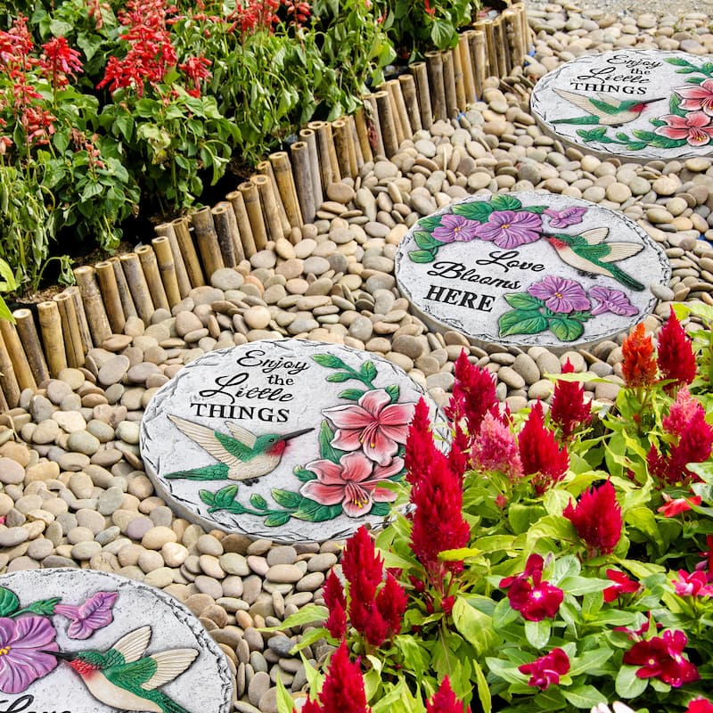 Glitzhome 2-Piece Hummingbird and Flower Pathway Cement Stepping Stones - 10 in