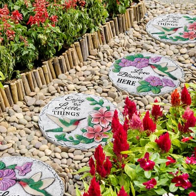 Glitzhome 6-Piece Hummingbird and Flower Pathway Cement Stepping Stones - 10 in