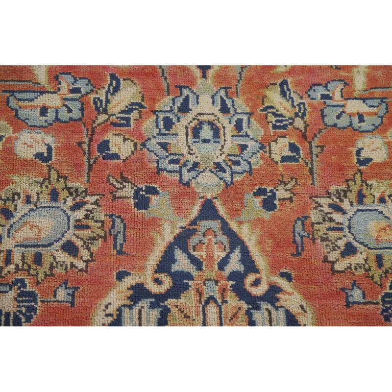 Hand Knotted Oriental 100% Wool Carpet Traditional Floral Coral Mashad Area Rug - 11' 5'' X 7' 8''