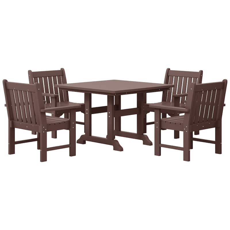 Laguna Poly 5-Piece Outdoor Patio Square Table Garden Arm Chairs Dining Set - Dark Brown