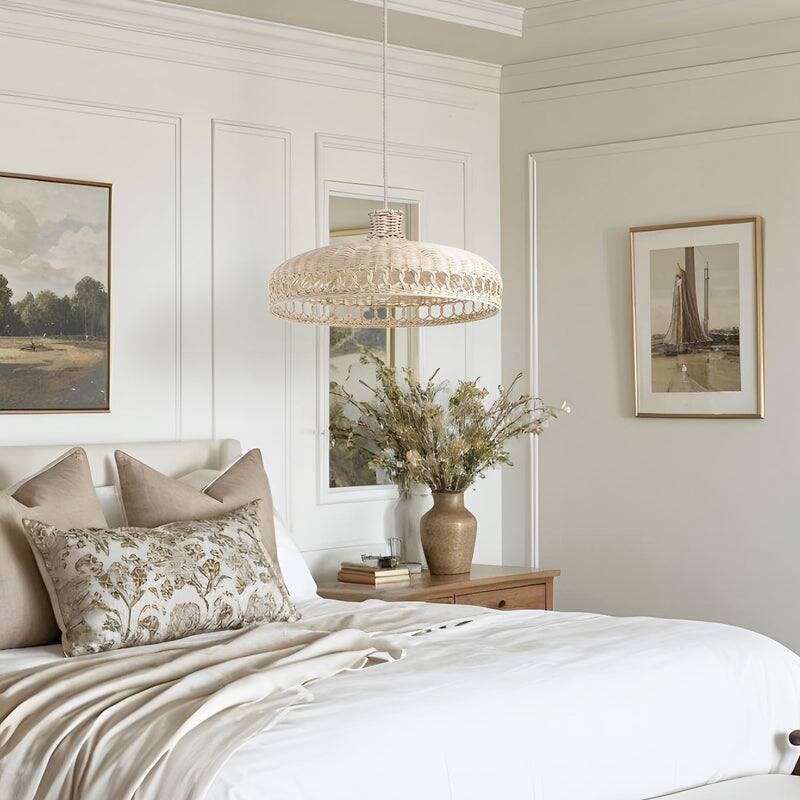 Verona Rattan Pendant Light - Natural Large Drum 1-Light Handwoven Ceiling Light For Modern, Transitional, Farmhouse Room Decor