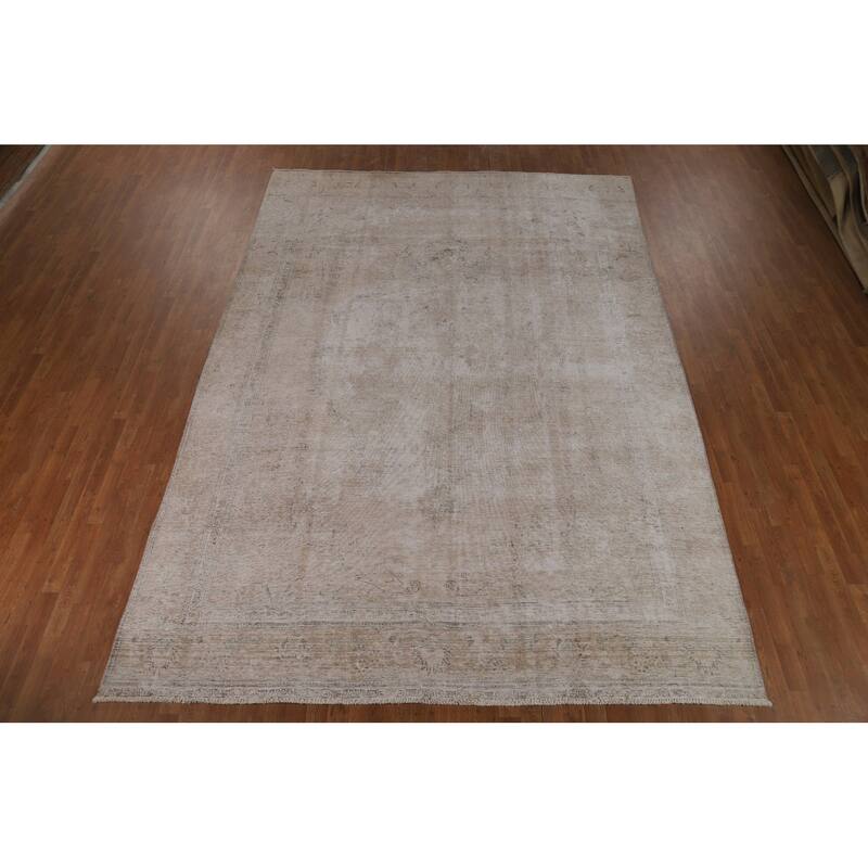 Distressed Tabriz Persian Vintage Rug Hand-Knotted Wool Carpet - 8'11"x 12'9"