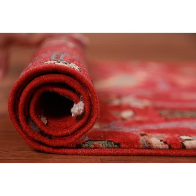 Animals Design Red Kazak Oriental Accent Rug Hand-Knotted Wool Carpet - 2'0" x 3'0"