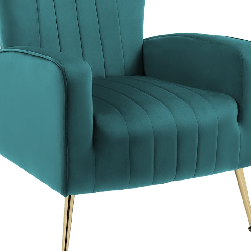 Velvet Stripe Wingback Accent Chair with Metal Legs for Living Room